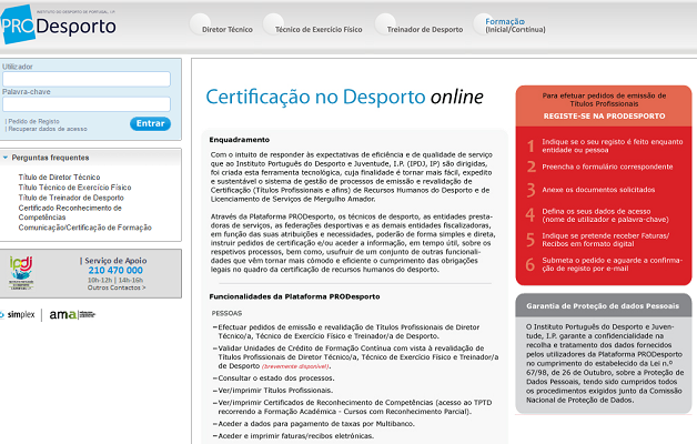 Registo: treinador - Plataforma IPDJ